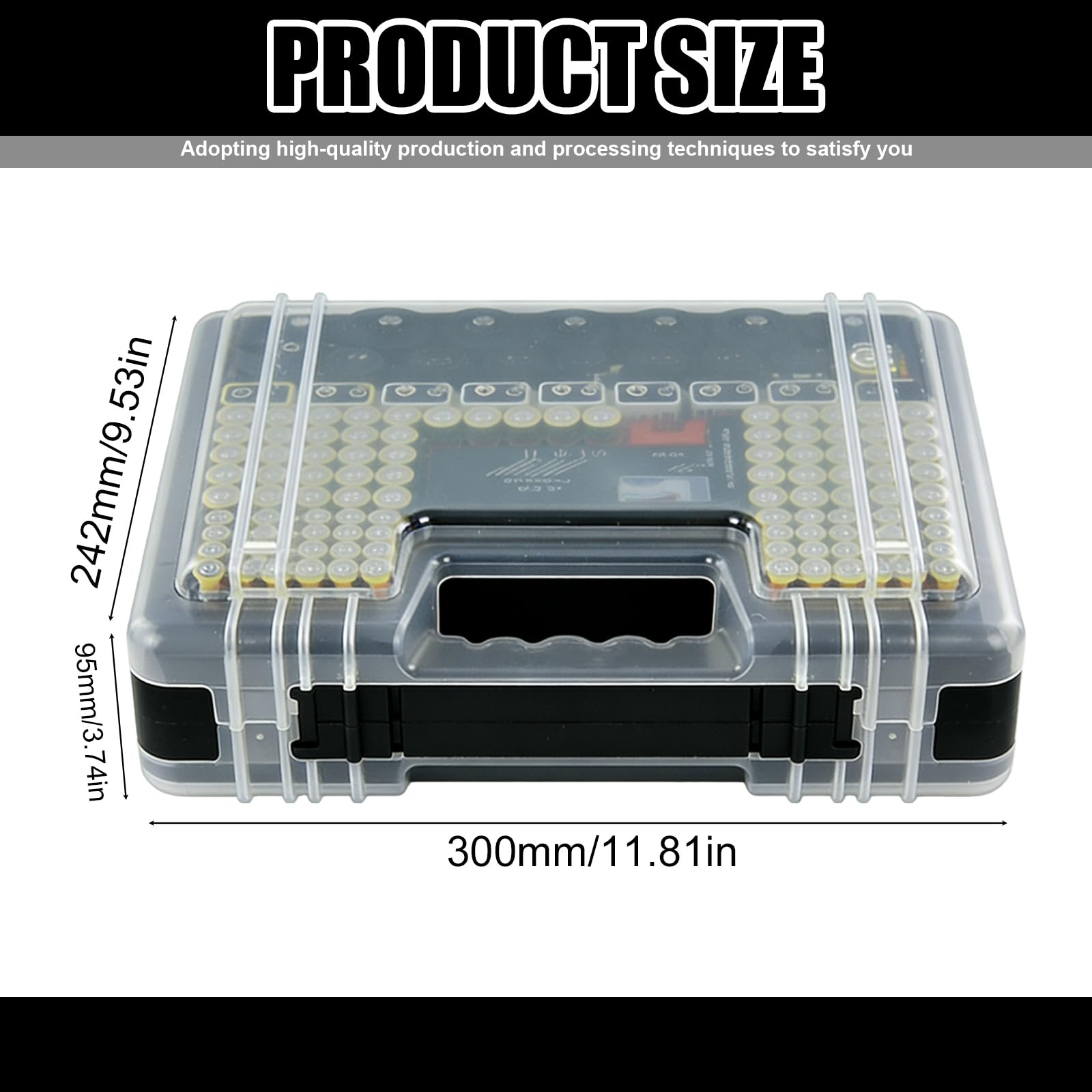 Scatola per batterie con tester 239 pezzi organizer compatibile AAA AA C D 9V nera