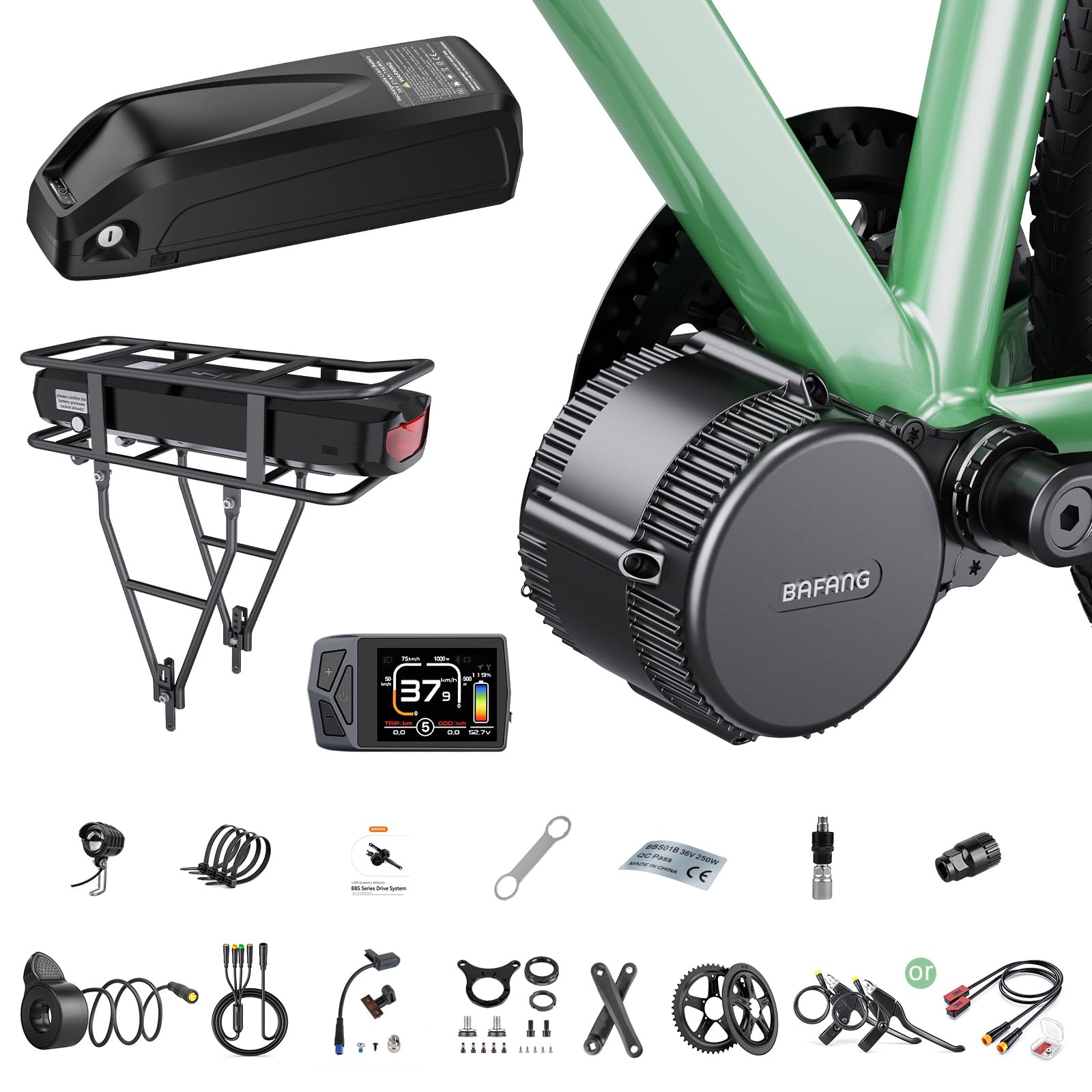 Bafang Mid Drive Kit 750W 1000W 250W 350W 500W BBS01B BBS02B BBS03 HD Electric Bike Conversion Kit 36V 48V 52V Ebike Conversion Kit for Mountain Bike Road Bike With Optional Battery and Display