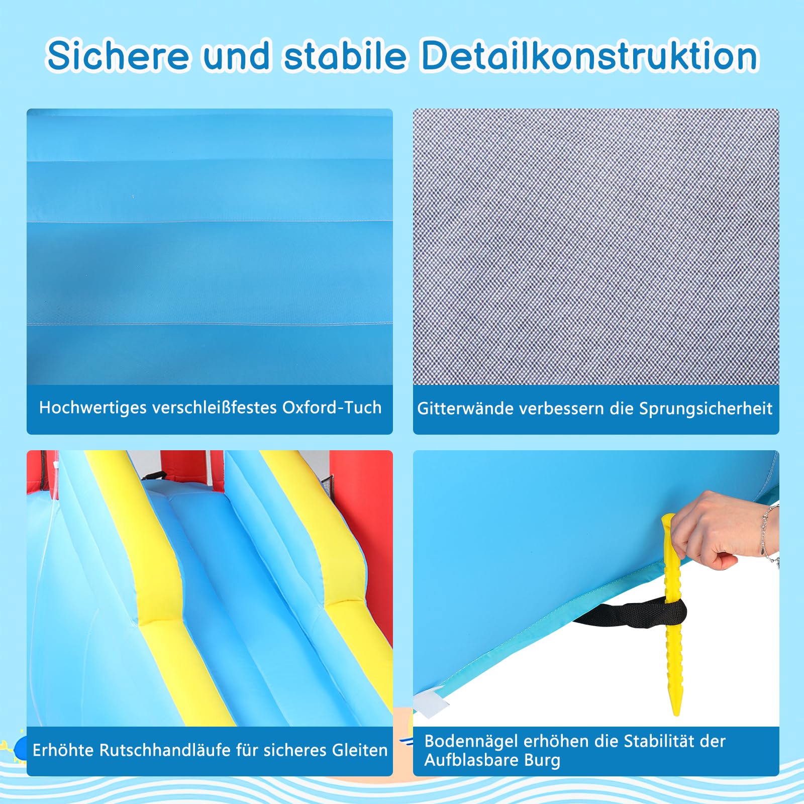 LEADZM Hüpfburg mit Gebläse, Großer Hüpfburg Kinder mit Trocken oder Wasserrutsche, Kletterwand, Schwimmbad, Geeignet für 3 Kinder von 3–10 Jahren, 465 x 365 x 195 cm