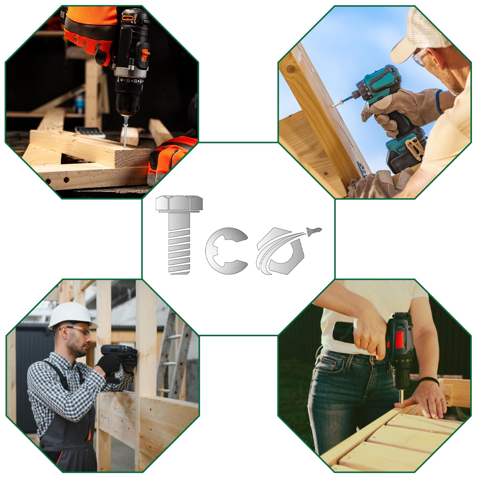 TCO Tornillos para terraza de acero inoxidable A2, 5 x 70 mm, 1000 unidades, tornillos para madera con punta de corte, muesca de corte y punta T25, tornillos universales para terrazas, casas de jardín