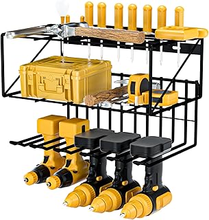UPGRADED Power Tool Organizer,5 Slots Drill Holder Wall Mount Floating Tool Shelf Heavy Duty Cordless Drill Storage Rack Tool Storage Organizer for Cordless Drill Storage Handheld/Garage Power Tools