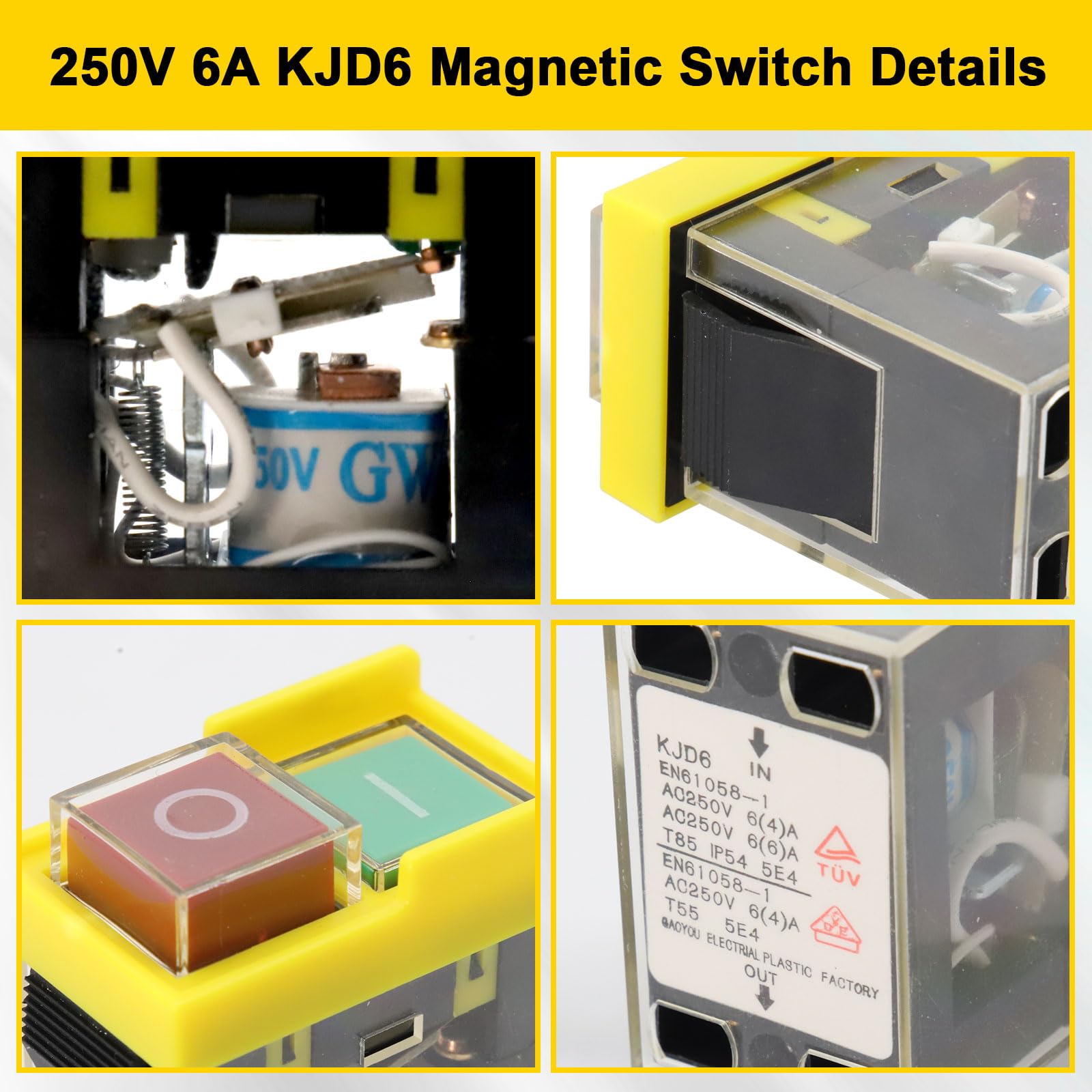 KJD6 Elektromagnetische schakelaar, 250 V, 250 V, 6 A, universele veiligheidsschakelaar, beschermingsklasse IP55, machineschakelaar, waterdicht, magnetisch, geschikt voor klein elektrisch gereedschap KJD6 Elektromagnetische schakelaar, 250 V, 250 V, 6 A, universele veiligheidsschakelaar, beschermingsklasse IP55, machineschakelaar, waterdicht, magnetisch, geschikt voor klein elektrisch gereedschap
