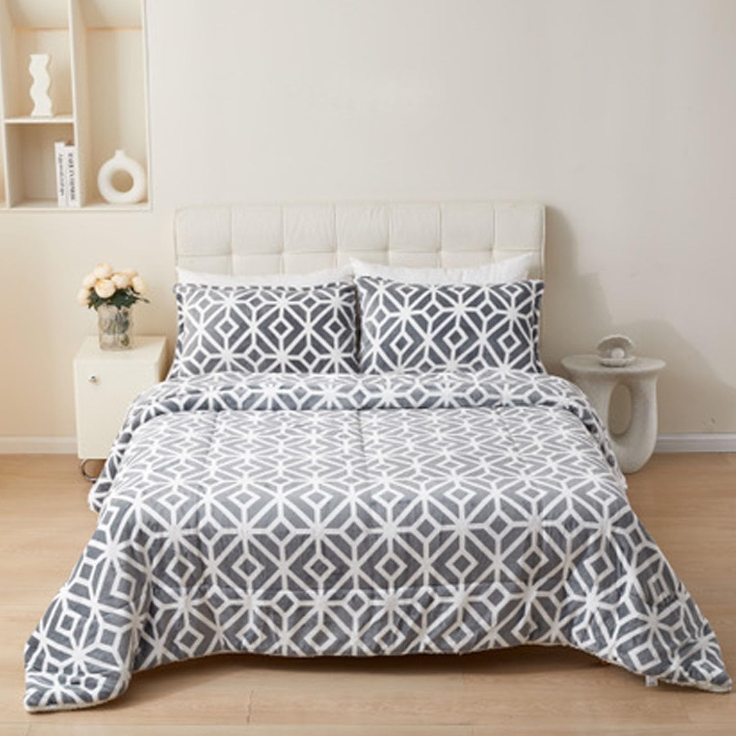 TIENDA EURASIA – Edredón Nórdico con Borreguito | Estampado Moderno | 100% Poliéster | Transpirable | Nordicos con Borreguito | Camas 90/105, 135/150 y 150/180 (Gris y Blanco, Cama 90/105 1 Funda)