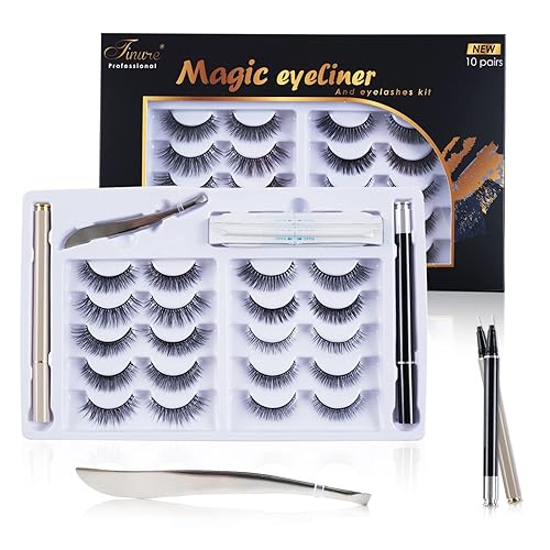 Tinure Pestañas postizas magnéticas invisibles actualizadas, pestañas mágicas 6D con kit de delineador de ojos (10 pares con 2 delineadores)