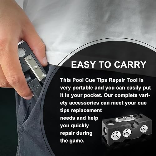 Miniatura 7 de Moldeador de puntas de taco de piscina 11 en 1, kit de repuesto de 25 puntas de taco de piscina, herramienta de punta de taco de piscina, 10 puntas