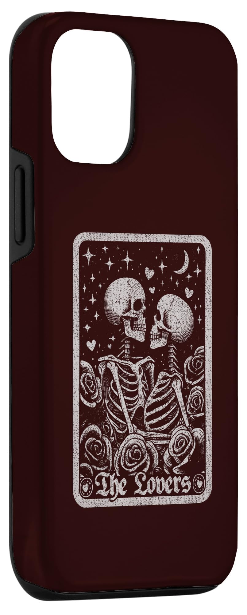 Lover Tarot Card Gothic Distressed Couple Graphic Case for iPhone 15, Black - Image 3
