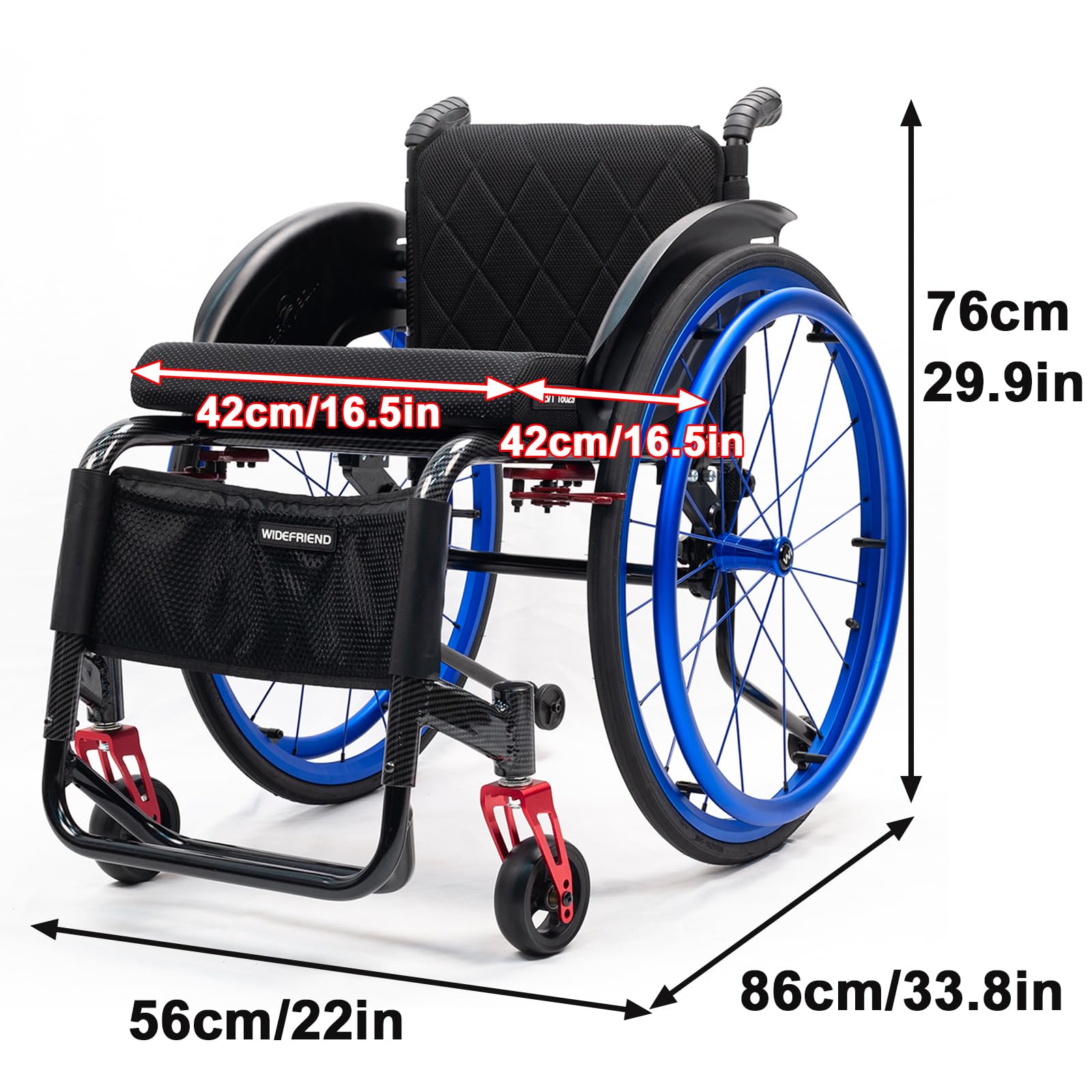 Leichter Sportrollstuhl Leiser Rollstuhl Stabiler All-Terrain-Rollstuhl Aluminium-Rollstuhl Geeignet für Jugendliche, Erwachsene und Senioren(Seat Width 42cm,Blue)