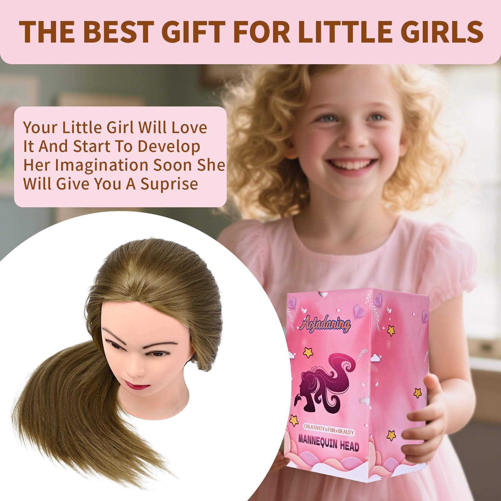 Mannequinkopf mit Haarfrisur, 71,1 cm, für Kosmetik, zum Üben, Flechten, Puppenkopf für Haarstyling, Trainingskopf zum Flechten, Frisieren, mit gratis Perückenkopf-Ständer und Haarstyling-Werkzeug-Set