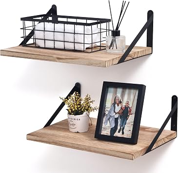 Marsmiles Wall Floating Shelves, Depth 30 cm 12 Inches, Floating Shelf Set of 2, Width 41 x Depth 30 cm 16 x 12 Inches, Rustic Farmhouse Shelf, Wide Display Shelf for Living Room, Kitchen