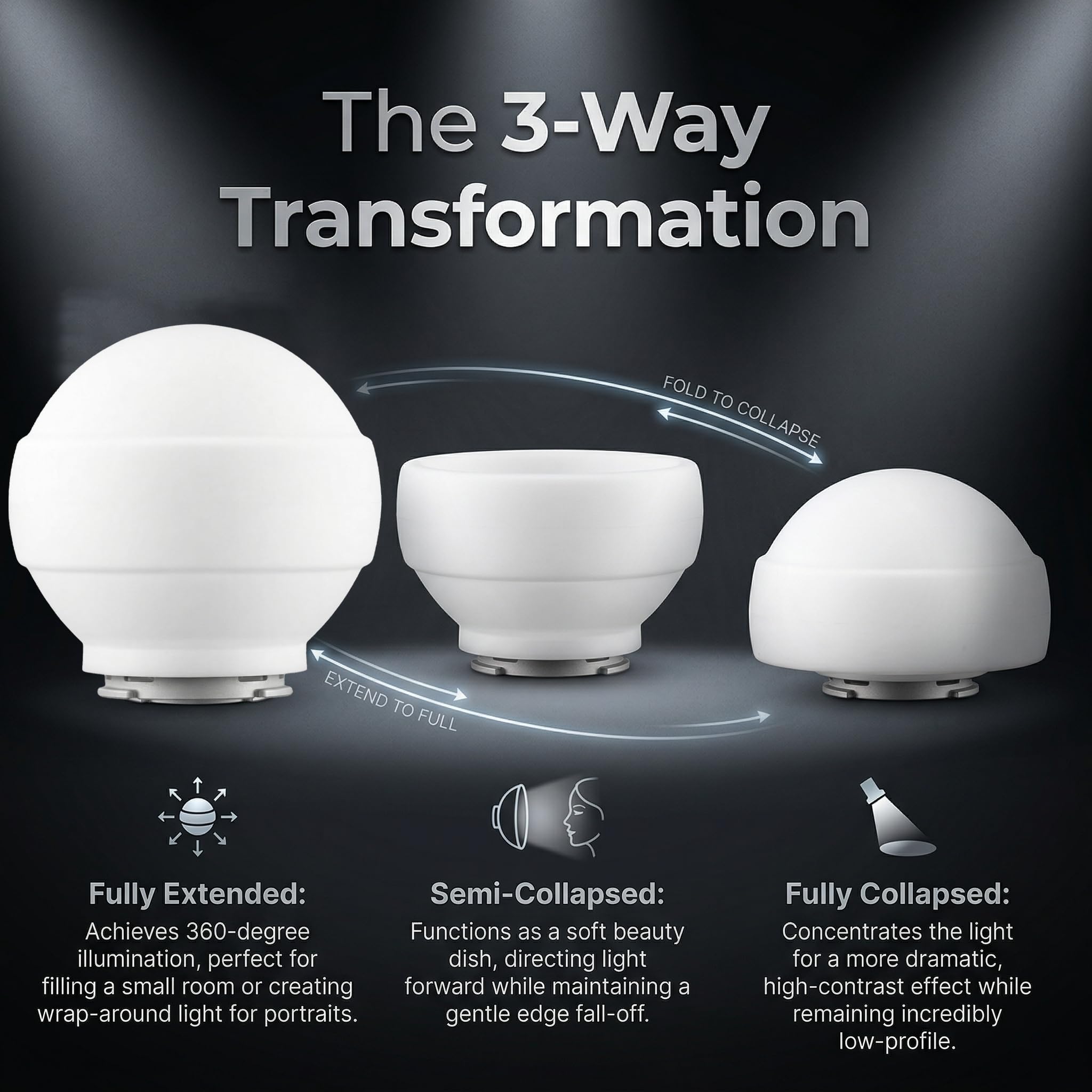 Godox ML-CD15 Soft Dome Diffuser Kit con 3 Adattatori, compatibile con Godox V100, V1 Pro, AD200Pro II, AD100Pro, AD300Pro, AD400Pro, V860III, ML30, ML30Bi, ML100Bi, ML100R, ML60Bi, ML60IIBi e altro
