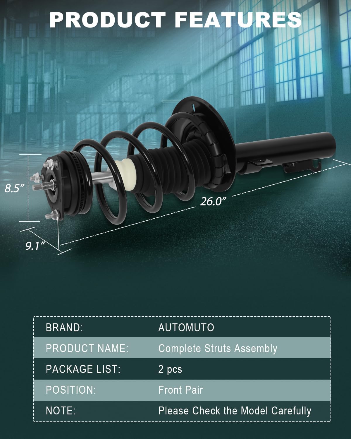 AUTOMUTO Strut Spring Assembly Front Pair struts and Shock Absorber for Ford Focus 2008-2011 replacement for 272257 272258