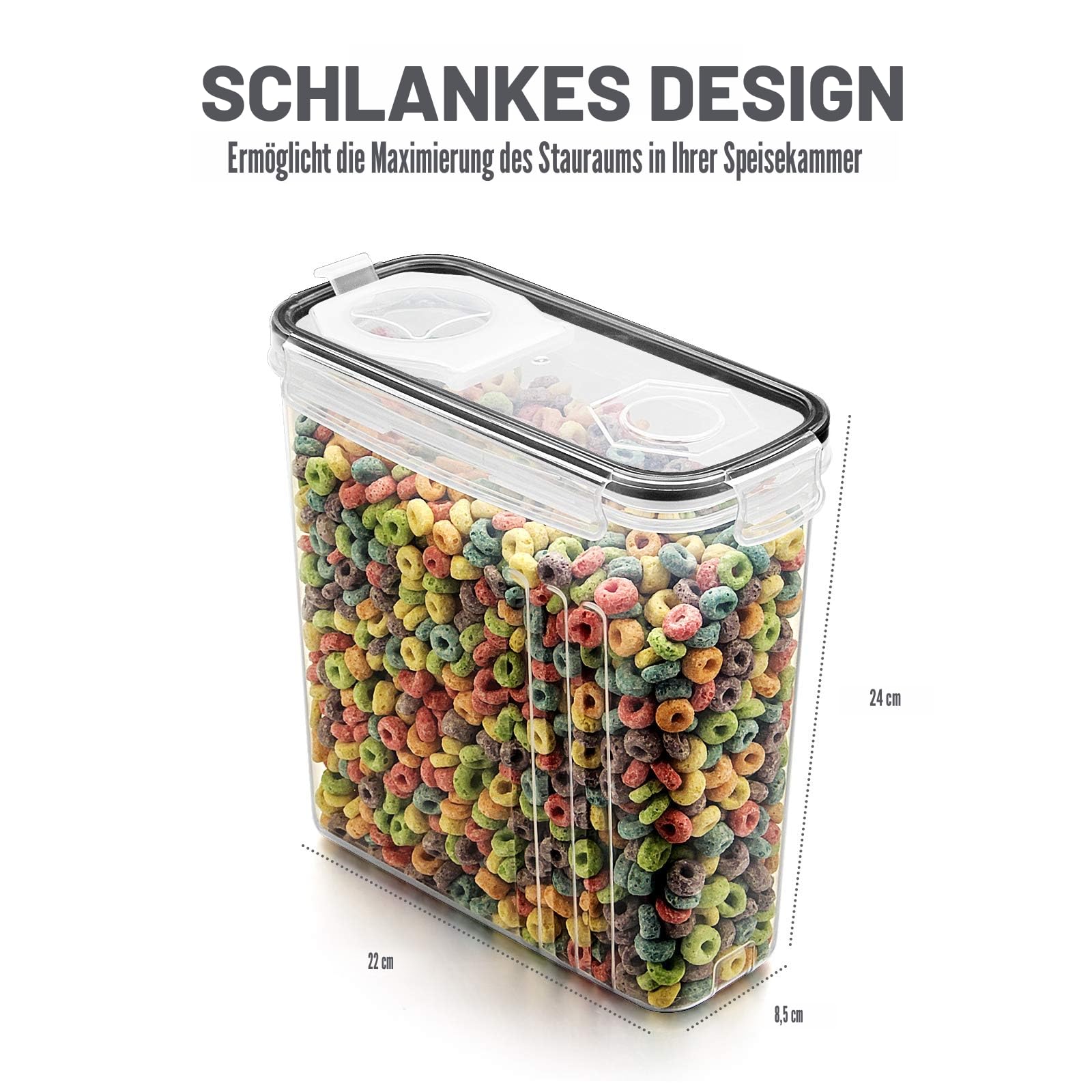 Wildone Müsli-Behälter-Set aus Kunststoff, 6 große (16,9 Tassen, 384 ml), luftdichte Frischhaltedosen – auslaufsicher, BPA-freier Müsli-Spender | Mehl, trockene Lebensmittel mit schwarz Deckel