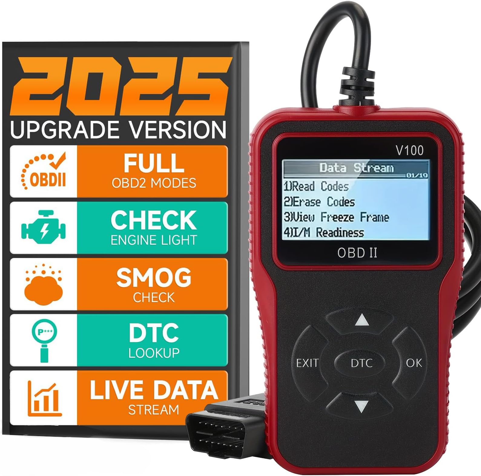 V100 OBD2 Scanner Code Reader Engine Fault Scanner Code Reader for Check Engine Light, I/M Readiness, Freeze Frame, Car Diagnostic Scan Tool for All OBDII Car Since 1996