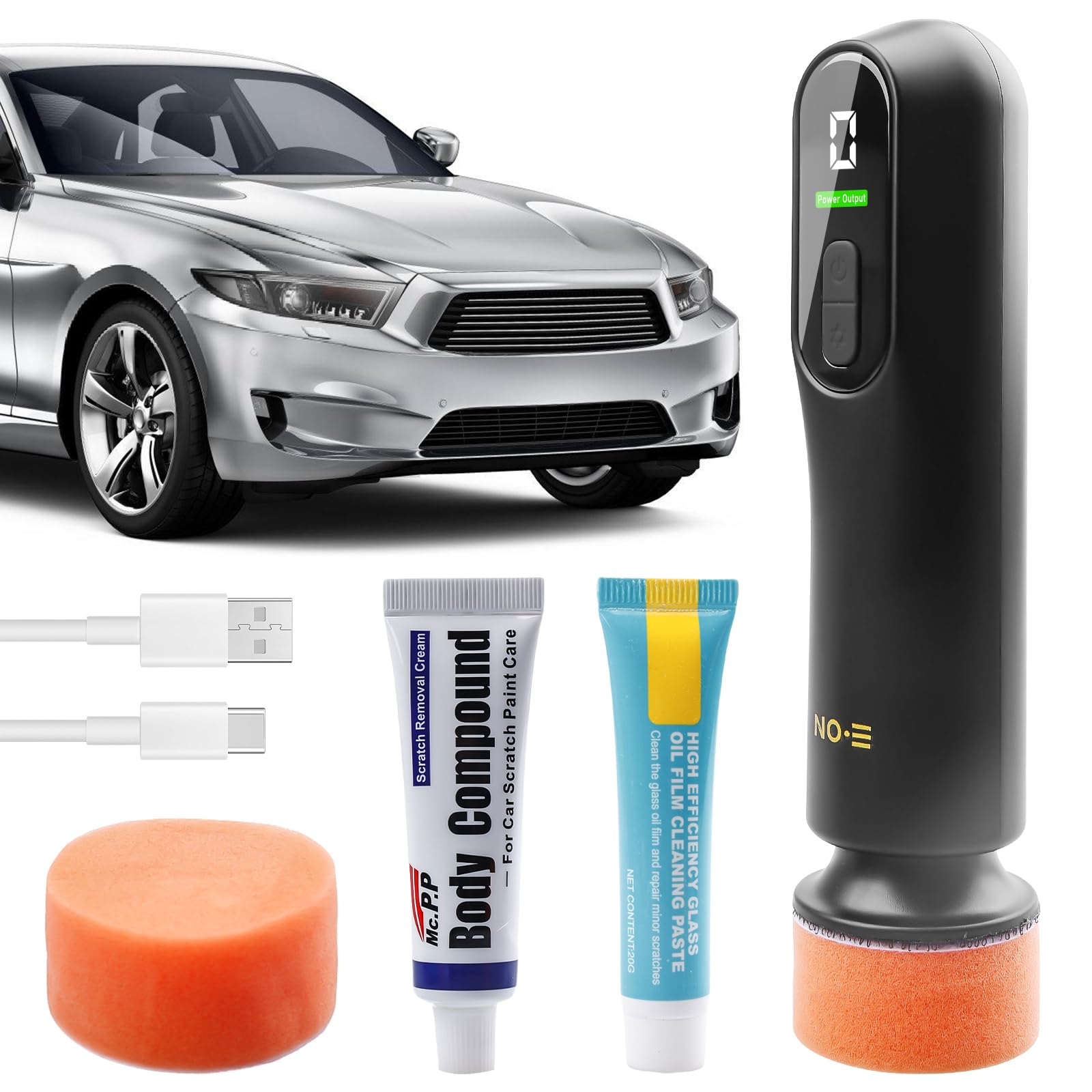 Set di lucidatrice per auto, lucidatrice a batteria ricaricabile, con 2 tamponi di lucidatura, per la pulizia dell'olio della finestra, cura dell'auto