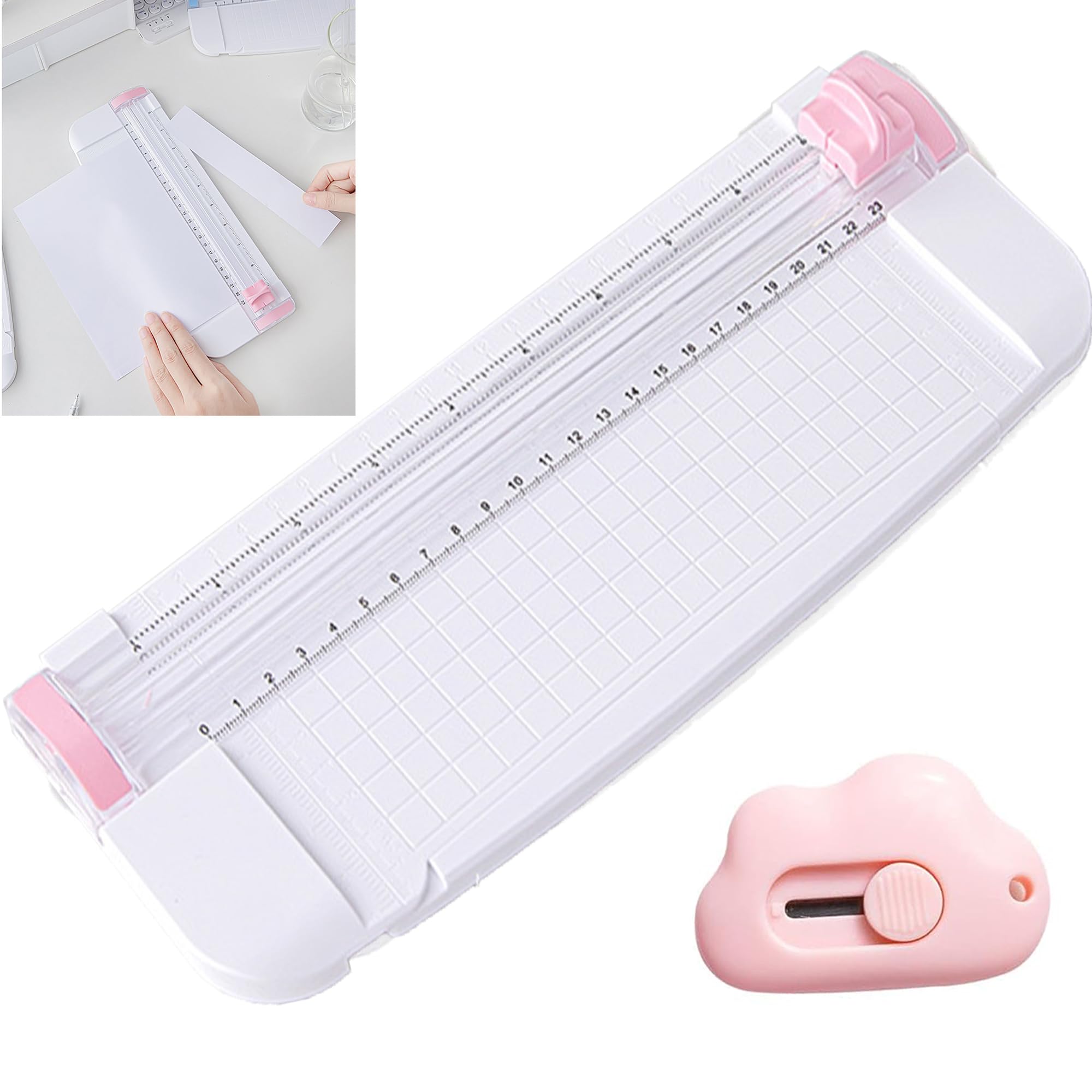 DXIA Mini Portable Paper Cutter, A4 A5 Craft Guillotine Paper Trimmer Scrapbooking Tool with Automatic Security Safeguard with Cutting Paper Blade, for Craft Paper, Coupon, Label and Cardstock