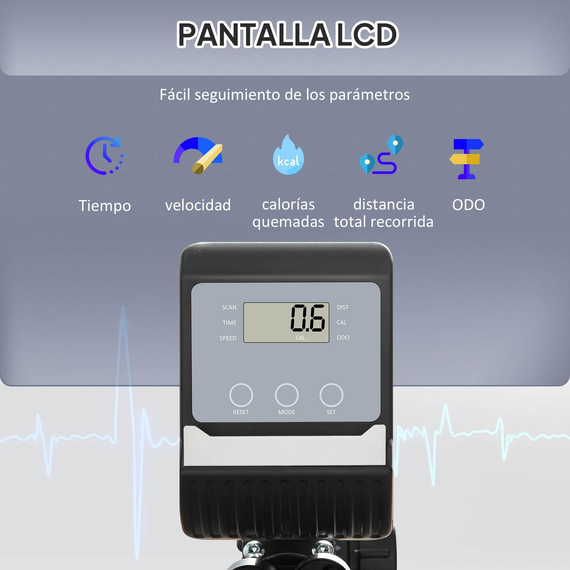 HOMCOM Bicicleta Estática con Respaldo 8 Niveles de Resistencia Volante | Bicicleta Estática Reclinadas, Asiento Ajustable, Pantalla LCD, Soporte Teléfono, Bandas, Ruedas, Entrenamientos Recuperación