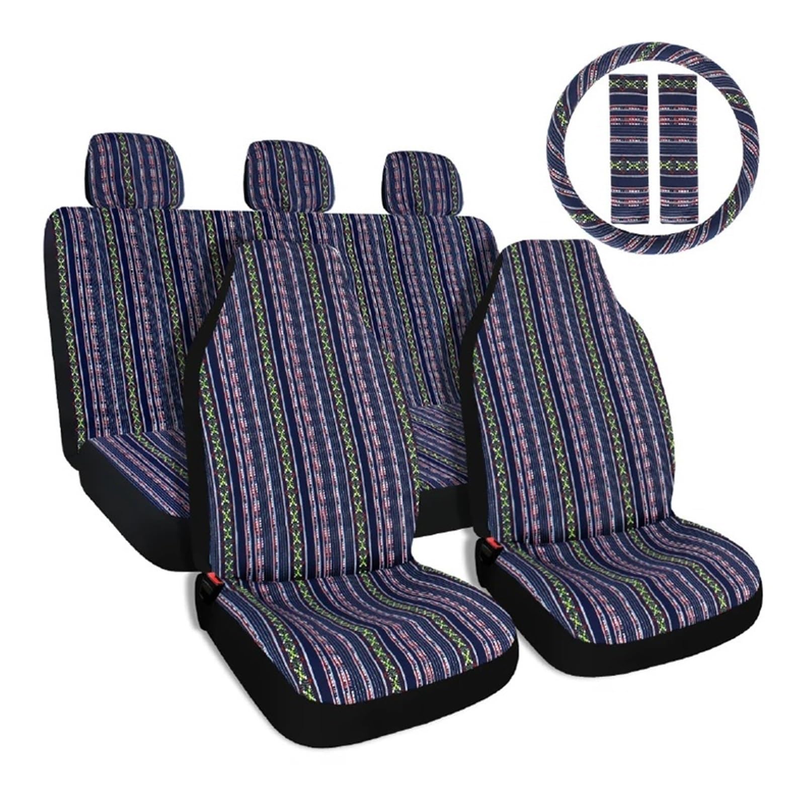 HILLAR Coprisedili Universali Lavabili Coprisedili Per Auto A Righe Set Completo Con Cuscinetti Per Cintura Di Sicurezza Coprivolante Coprisedili(Green Purple)