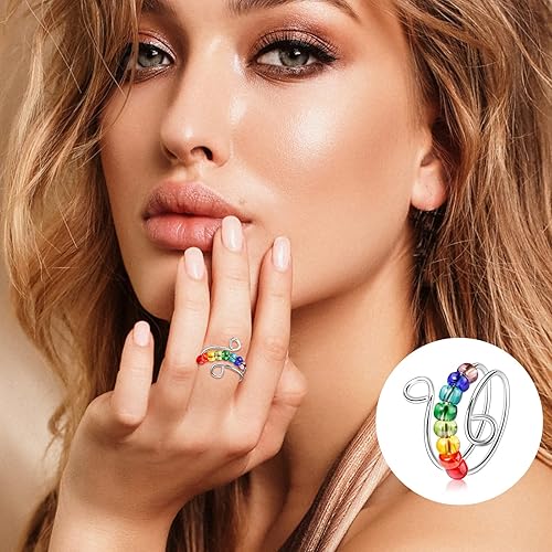 Miniatura 5 de ONESING 4 anillos de ansiedad para mujeres a mi hija, anillos para ansiedad con cuentas, anillos giratorios apilables, anillos giratorios para