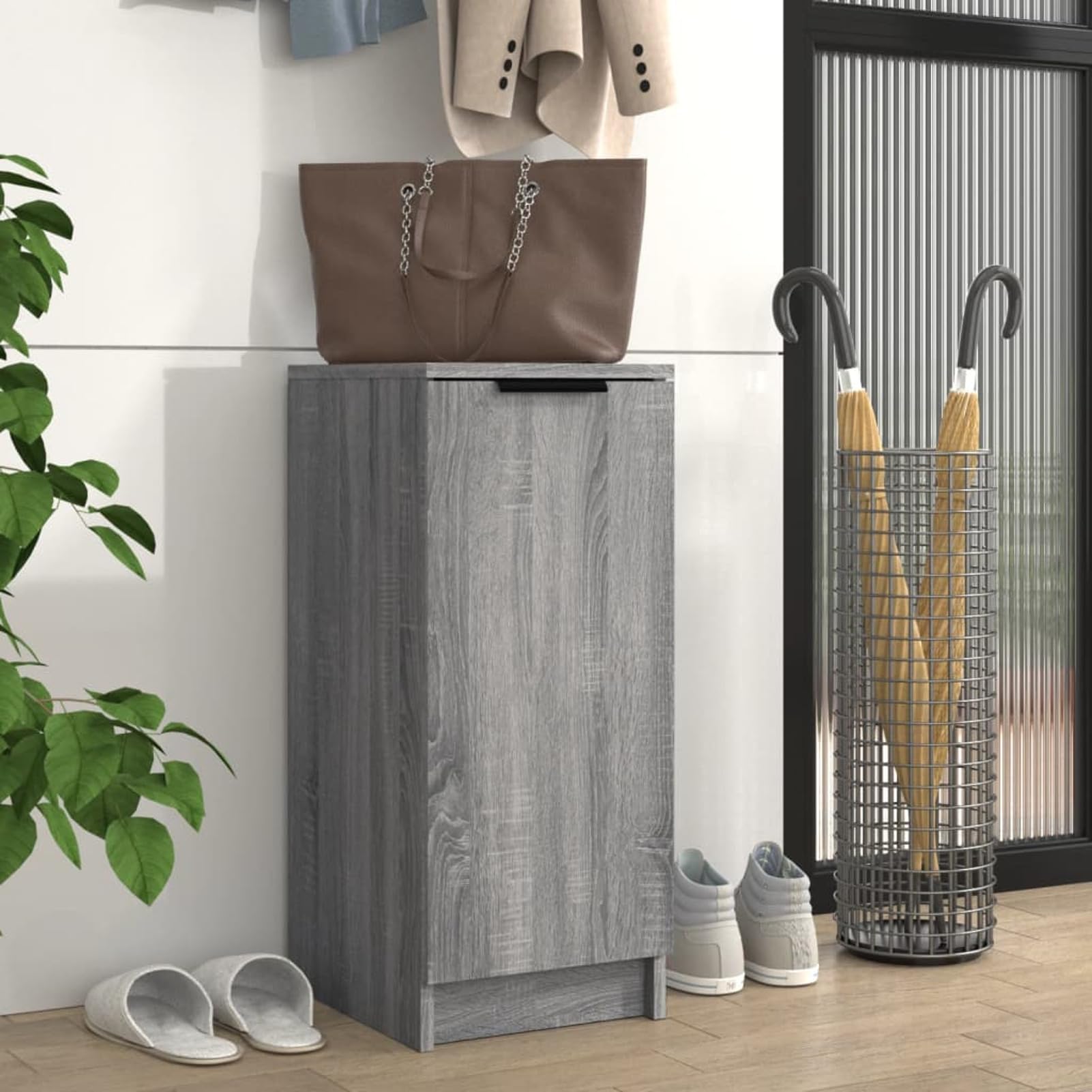 Meubles de couloir pour entrée étroite, armoire à chaussures gris Sonoma slim