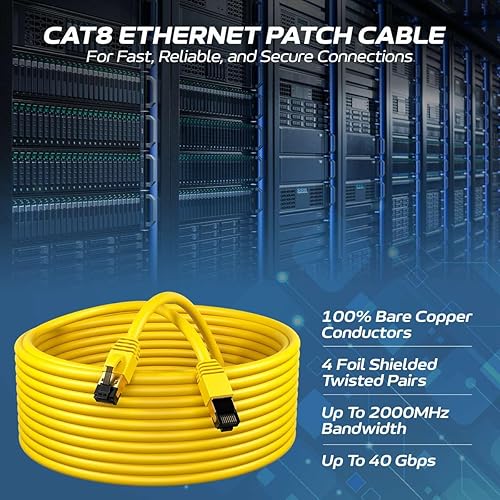 Miniatura 2 de Cables Direct Online Cable de conexión Ethernet SFTP amarillo Cat8 de 7 pies, conexión de 40 Gbps 2000 Mhz, conectores RJ45 de cobre blindado 26AWG