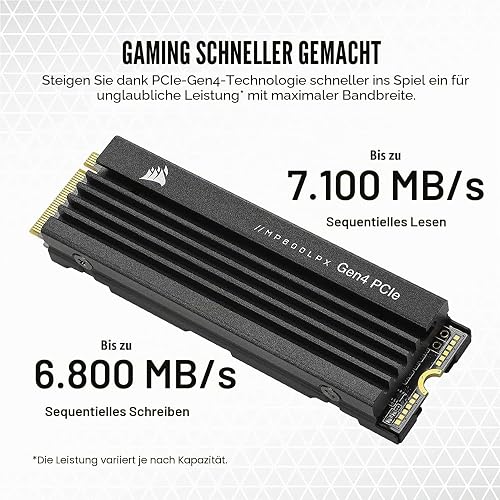 Corsair MP600 PRO LPX 4TB M.2 NVMe PCIe x4 Gen4 SSD - Optimised for PS5 (Up to 7,100MB/sec Sequential Read and 6,800MB/sec Sequential Write Speeds, High-Speed Interface, Compact Form Factor), Black - 4