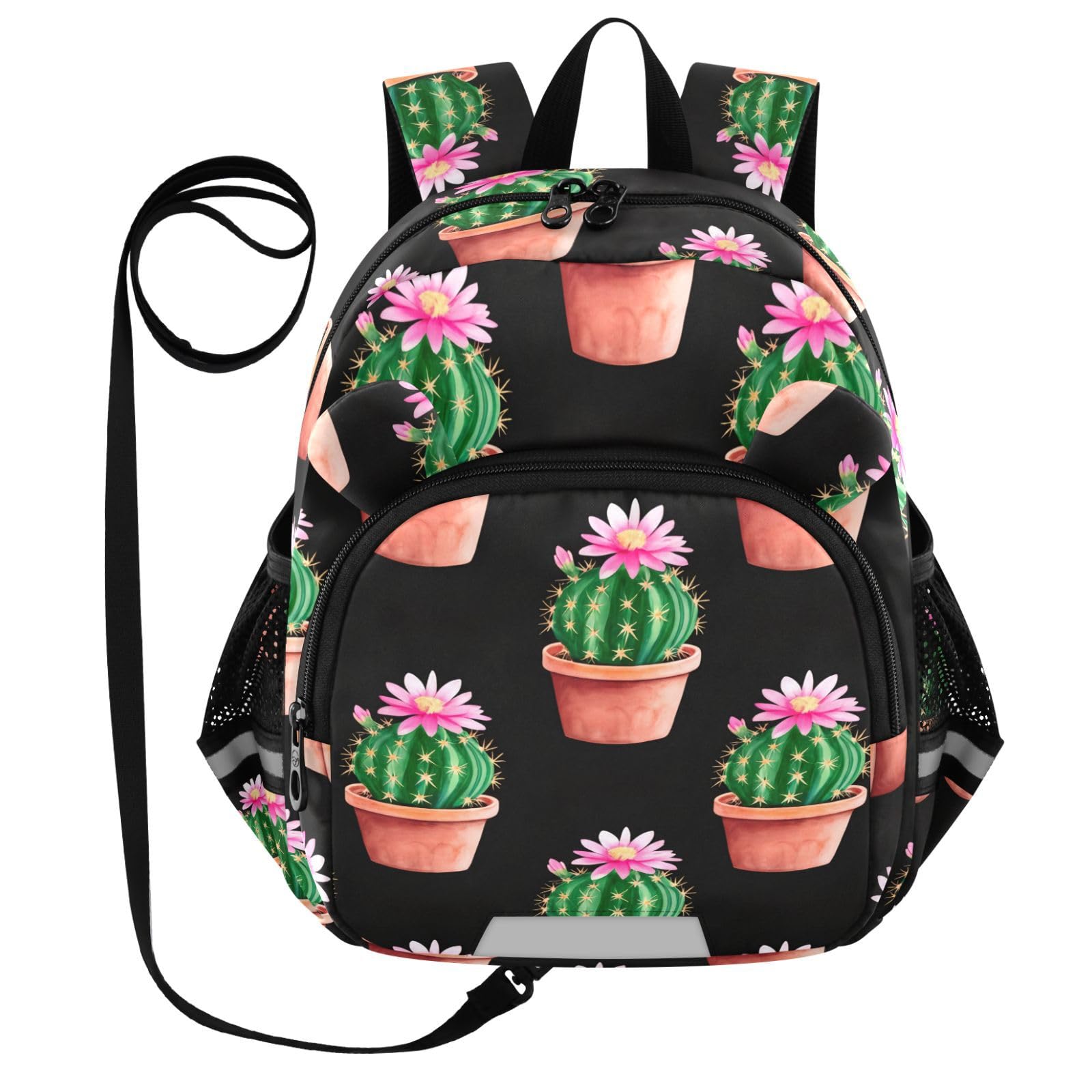 Cactus Terracotta Pot Black Toddler Harness Backpack for Boys Girls 3-6 Years Kids Backpack with Anti Lost Safety Leash Baby Travel Bag for Travel Preschool Walking