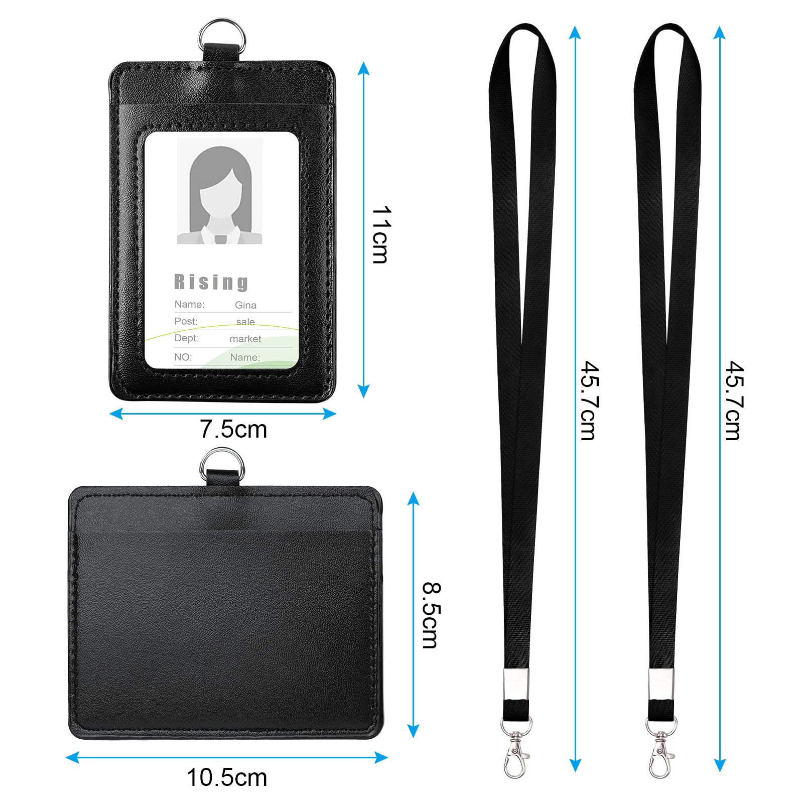 Vicloon Porta badge in pelle PU 2 pezzi con finestra trasparente per ID e slot carte credito cordino staccabile nero verticale orizzontale