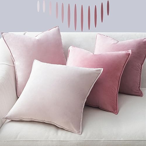 Topfinel Juego de 4 fundas de almohada decorativas de terciopelo para la piel del bebé, juego de 4 fundas de almohada cuadradas rosas de tamaño