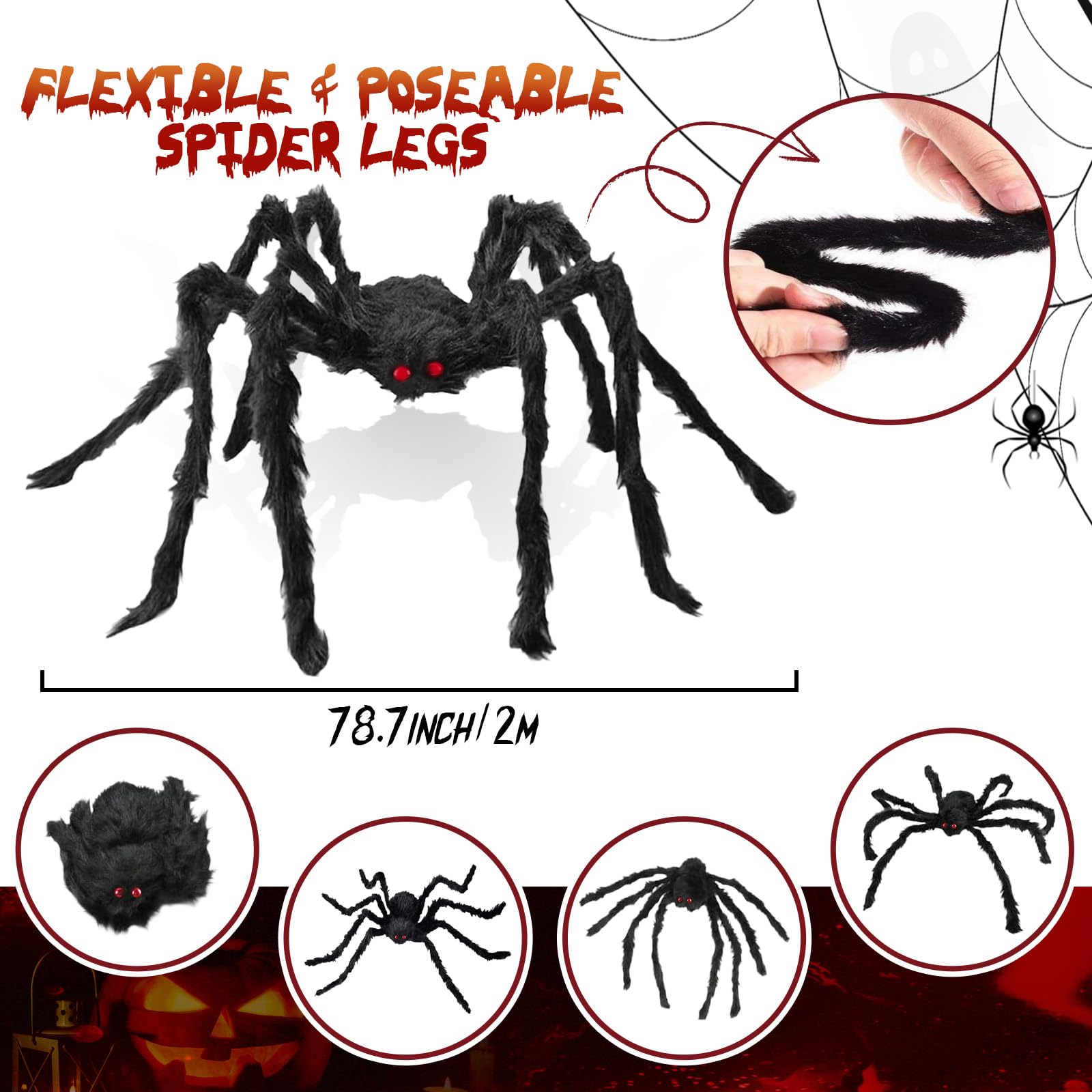 Halloween Decorations Giant Spider, 6.6 Ft Fake Halloween Decor Spiders Large, Furry Spiders for Outdoor Indoor Yard Home Costumes Party House Décor