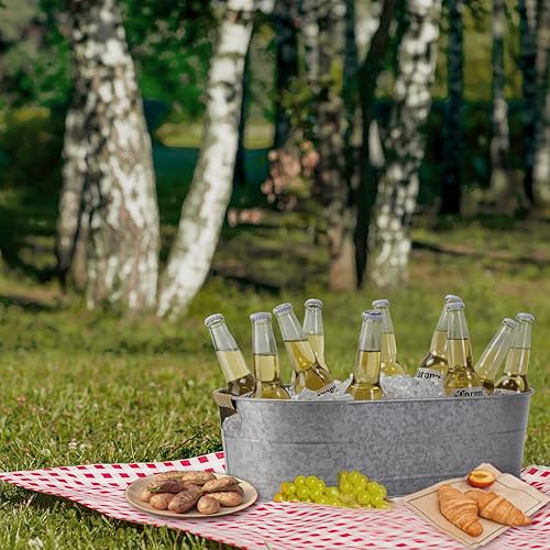 Miniatura 8 de Cubo de Hielo Galvanizado, 2 Piezas Tina de Bebidas Ovalada de 5 Galones, Cubos de Hielo Enfriadores de Bebidas para Fiestas, Cubo de Metal con