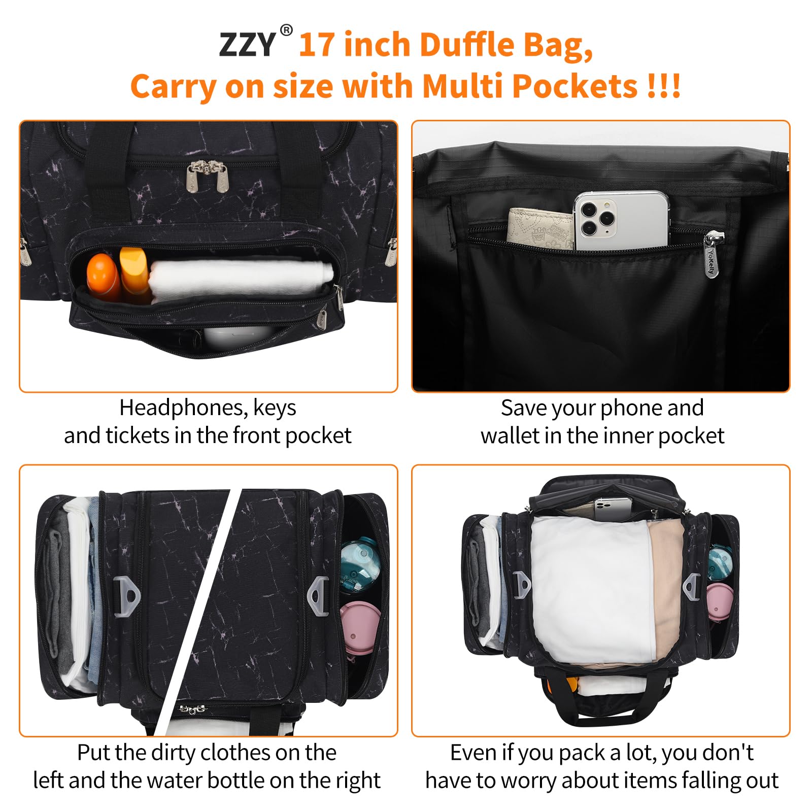 ZZY Klenine Sporttasche, 25L Gym Tasche, Fitness Tasche Trainingstasche für Weekender Reise (Marmor)