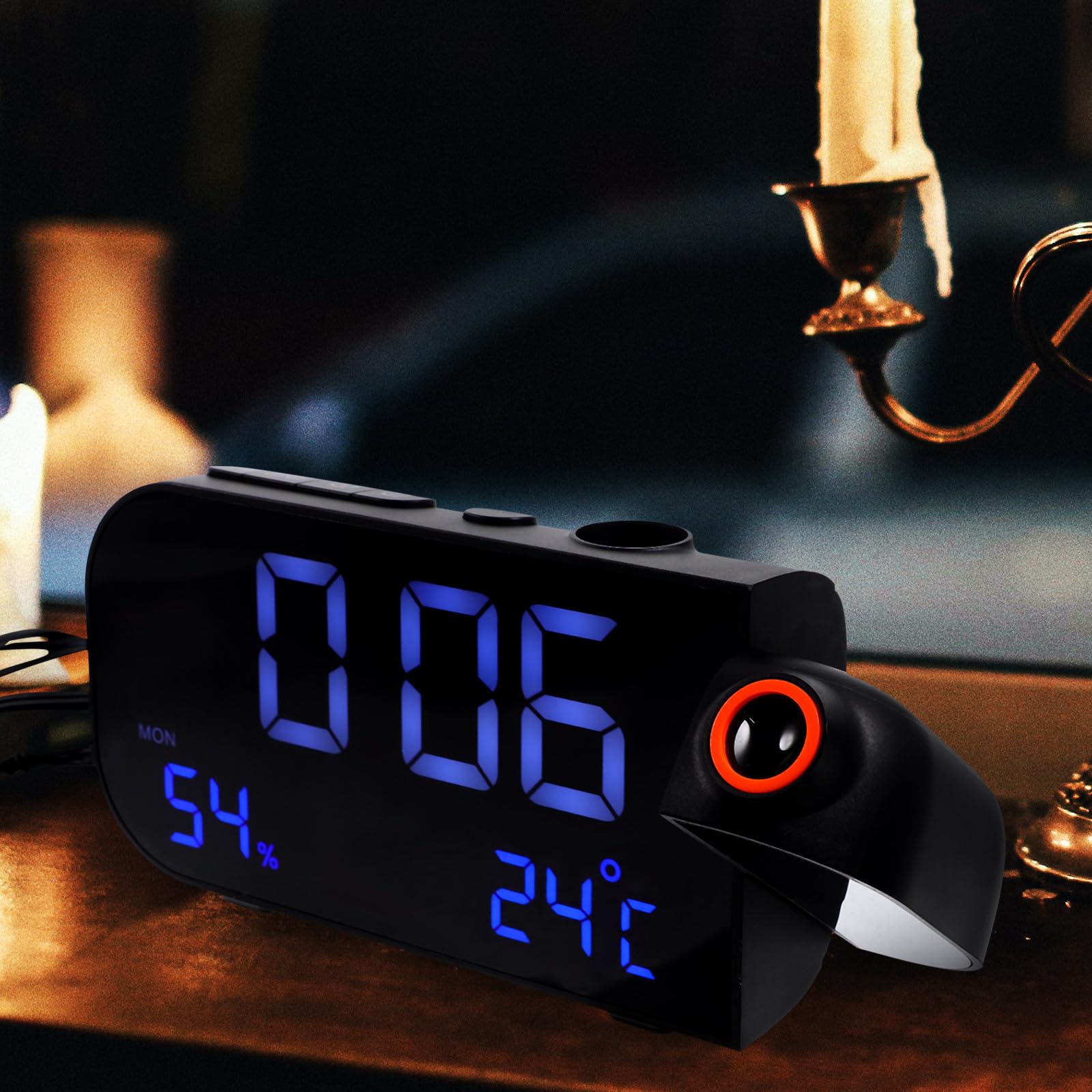 Uonlytech Projektionswecker mit Fm Radio Großer 6-Zoll LED Bildschirm Doppelte Weckfunktion Umweltfreundliches Abs für Büro und Schlafzimmer