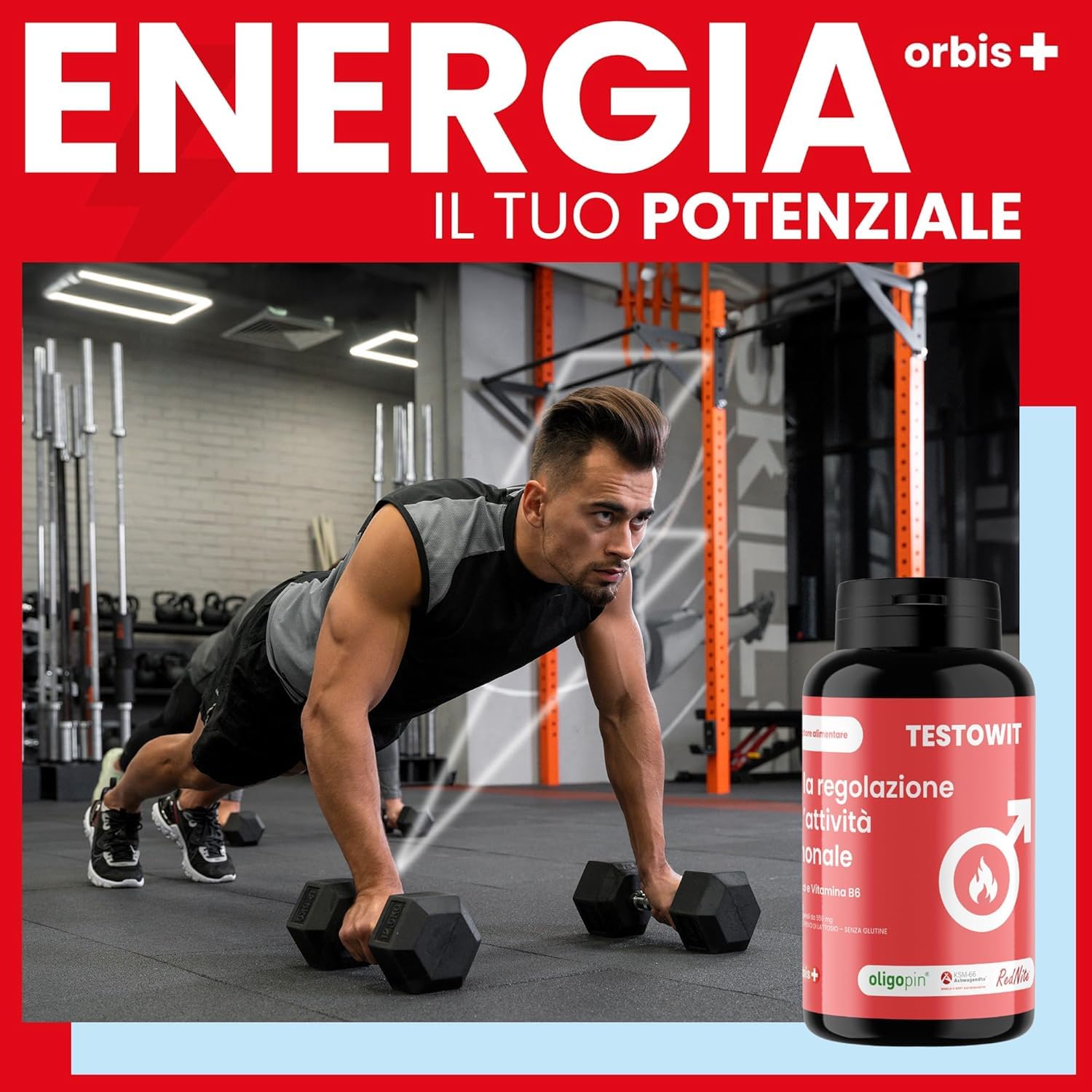 ORBIS TESTOWIT Integratore Naturale per Uomini | Supplemento per la Regolazione Ormonale con Muira Puama, Maca e Ashwagandha | aumenta la vitalità naturale | Forza & Energia Uomo | 120 Capsule