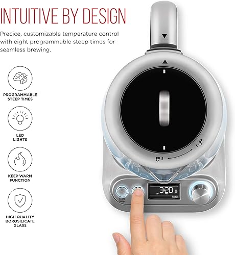 Miniatura 4 de Chefman Hervidor eléctrico de vidrio digital, fabricante de hervidor número 1, infusor de té extraíble incluido y hervidor eléctrico con control de
