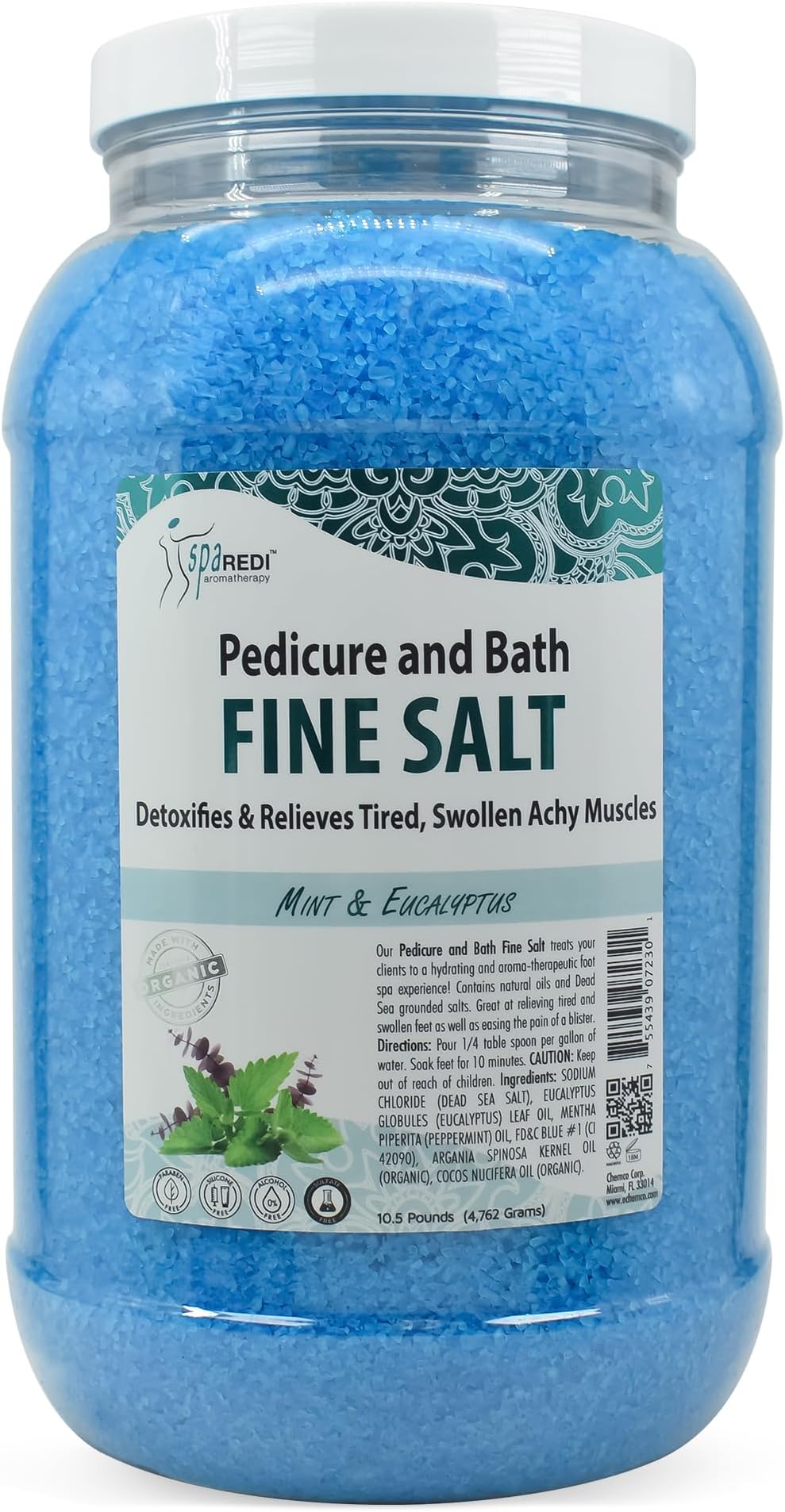 SPA REDI - Detox Foot Soak Pedicure and Bath Fine Salt, Mint and Eucalyptus, 128 Oz - Made with Dead Sea Salts, Argan Oil, Coconut Oil, and Essential Oil - Hydrates, Softens and Moisturizes