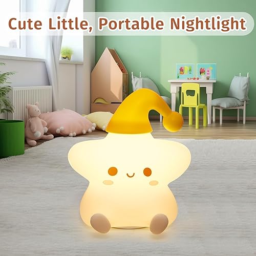 Miniatura 7 de Luz nocturna para niños, linda estrella para bebés, niñas y niños, luz nocturna para dormitorio, lámpara de estrella suave de silicona blanda para