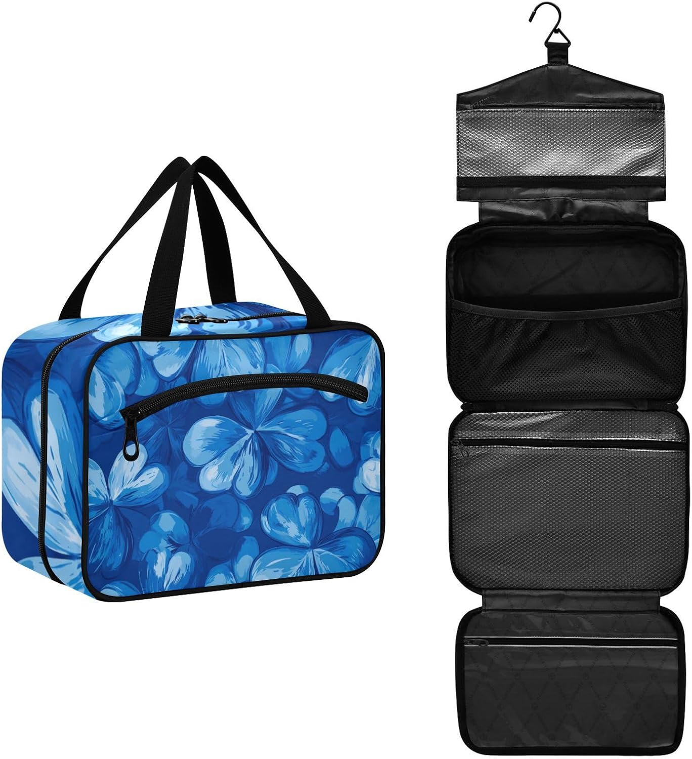 Four-leave Clover Royal Blue hanging travel toiletry kit with hook, designer necessities skincare bag for travel must work estuche para guardar maquillaje L
