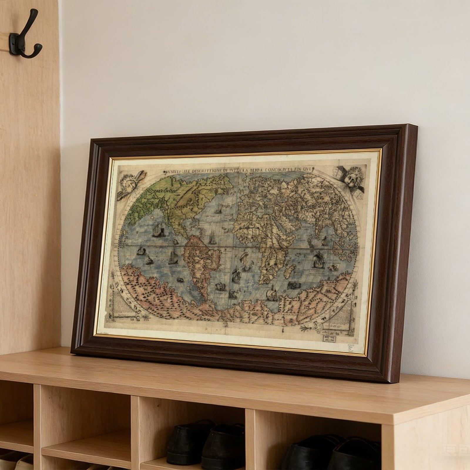 WCYB 1565 Bekannte Weltkarte und Amerika von Gastaldi Bertelli, Drucke, Poster, Leinwand, Dekoration, Gemälde, Wandkunst für Büro, Wohnzimmer, Aufhängerahmen, 30,5 cm L
