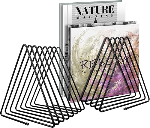 2 estantes de almacenamiento de discos de vinilo, estante de exhibición de álbumes de revistas de metal de 14 ranuras, soporte para discos de