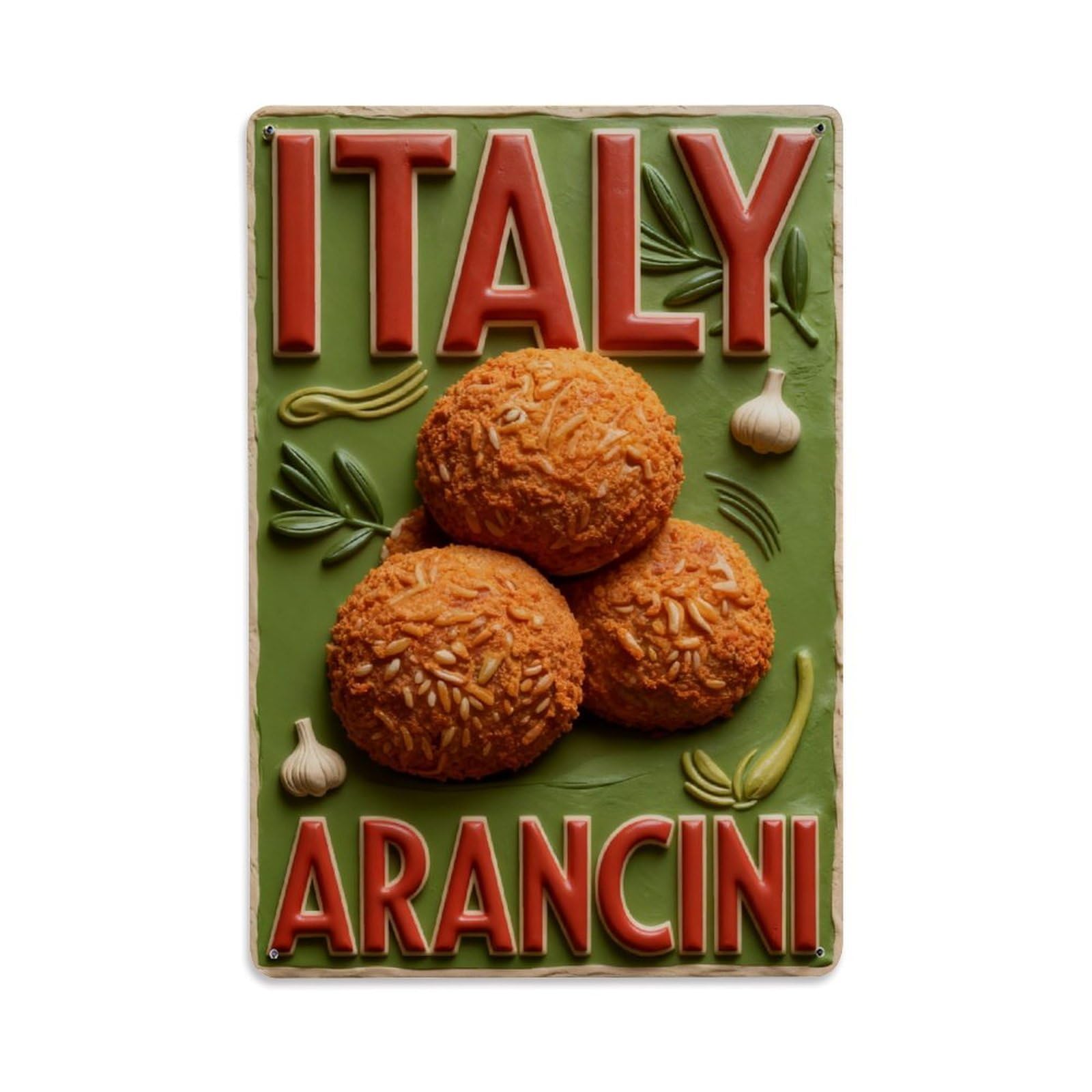 Italy Arancini Garlic Olive Branch Vintage Metal Tin Sign Retro Wall Decor, Bar Garage Cafe Kitchen Home Wall Art Poster Decoration 8x12inches