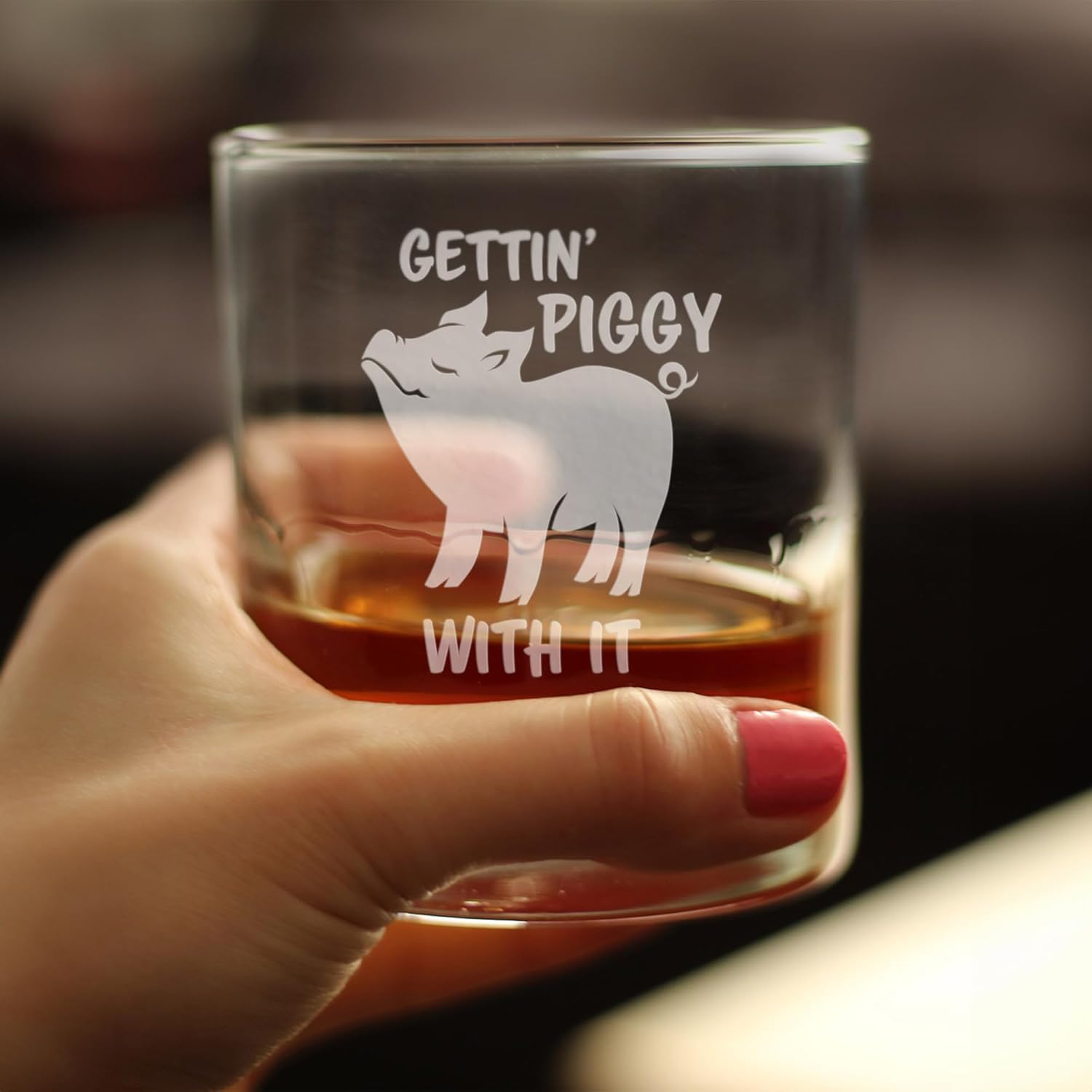 Bevvee Gettin Piggy With It - Funny Pig Whiskey Rocks Glass Gifts for Men & Women - Set of 4 - Fun Whisky Drinking Tumbler Décor