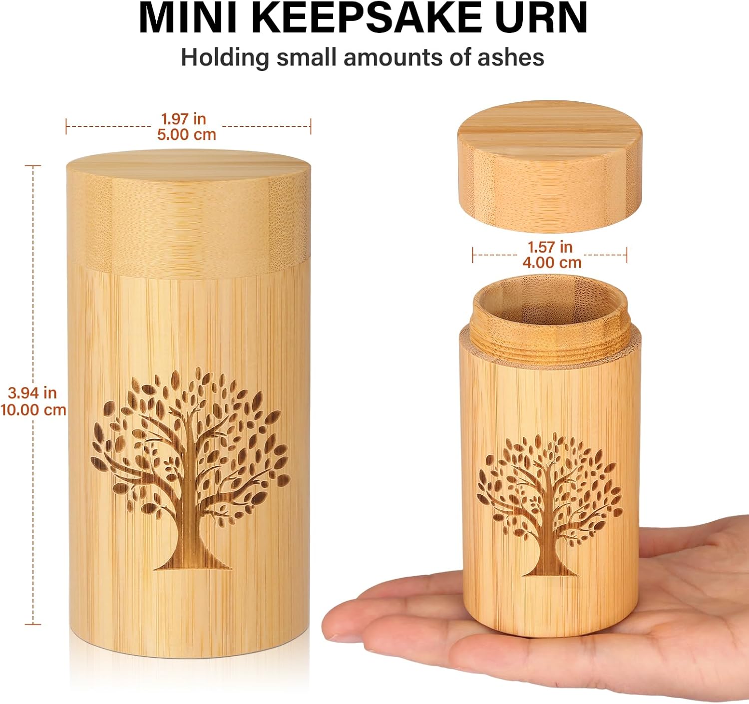 Small Urns for Human Ashes Keepsake with Tree of Life Pattern,Bamboo Scattering Tubes for Human or Pet Ashes,Hold Up to 7.5 Cubic Inches,Set of 2 - Image 2