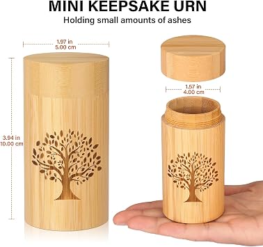 Small Urns for Human Ashes Keepsake with Tree of Life Pattern,Small Cremation Urns for Human Ashes Adult Male Female,Bamboo Scattering Tubes for Human or Pet Ashes,Hold Up to 7.5 Cubic Inches