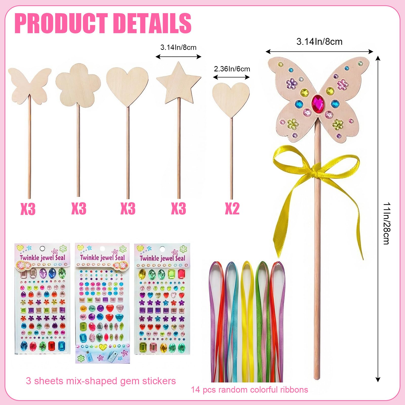 14 Sets Fairy Wand Craft Kit, Wooden Princess Fairy Wands Kit, DIY Magical Wand - Image 2