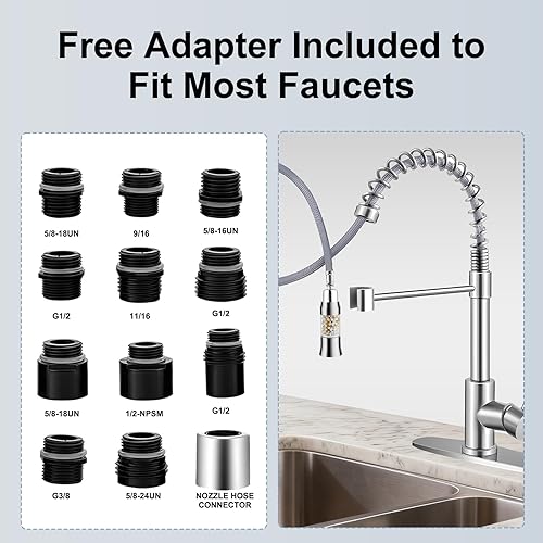 Miniatura 5 de Repuesto de cabezal de grifo de cocina de metal con filtro, boquilla rociadora de 2 funciones, cabezal rociador desplegable para grifo de cocina con