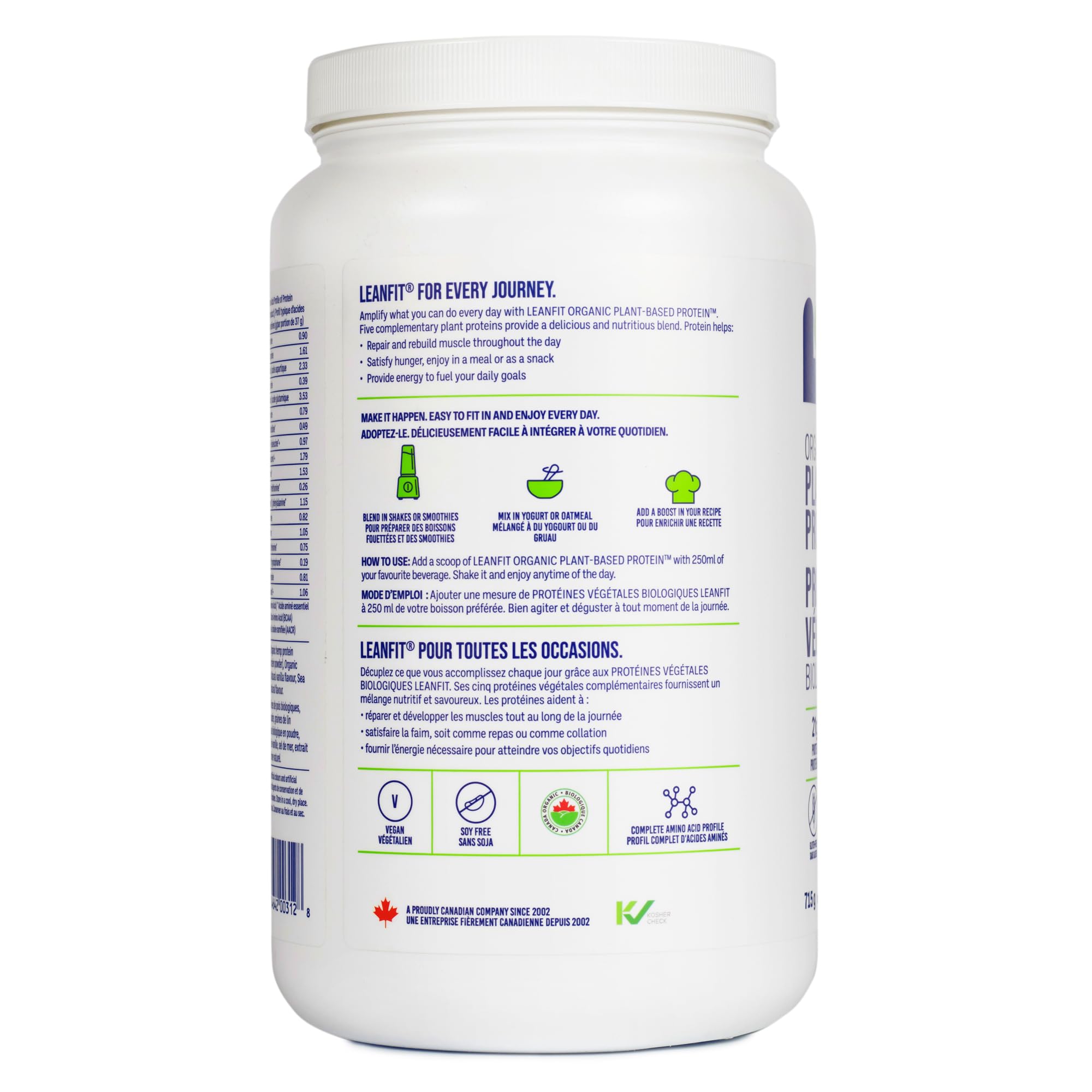 LEANFIT ORGANIC PLANT-BASED PROTEIN, Natural Chocolate - Vegan, Soy Free, Gluten Free, Dairy Free, Sugar Free - 21g Protein, 19 Servings, 715g Tub - 4