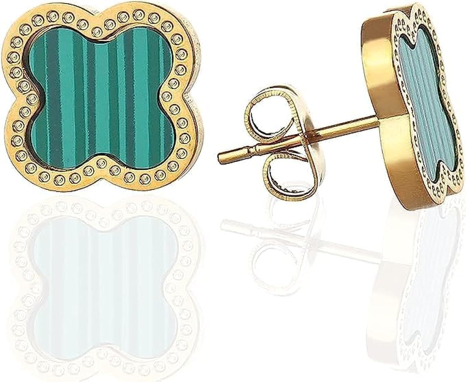 LuviShti Lucky Four Leaf Clover Trending Fashion Earrings for Women and Girls 18 k Gold Plated Stainless Steel Hypoallergenic earrings - Green Color