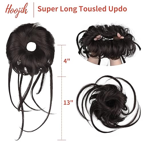 Miniatura 2 de HOOJIH - Extensiones de cabello superlargas estilo rodete alborotado, cabello recogido, pelo ondulado, cola de caballo con banda elástica para