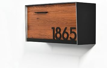 Wall Mounted Mailbox with Black Aluminum ACP Body, Red Oak Aluminum ACP Face and Black Acrylic Underline Number -Modern Design - Custom Mailbox - Postbox - Letterbox - Mailnest Type 3