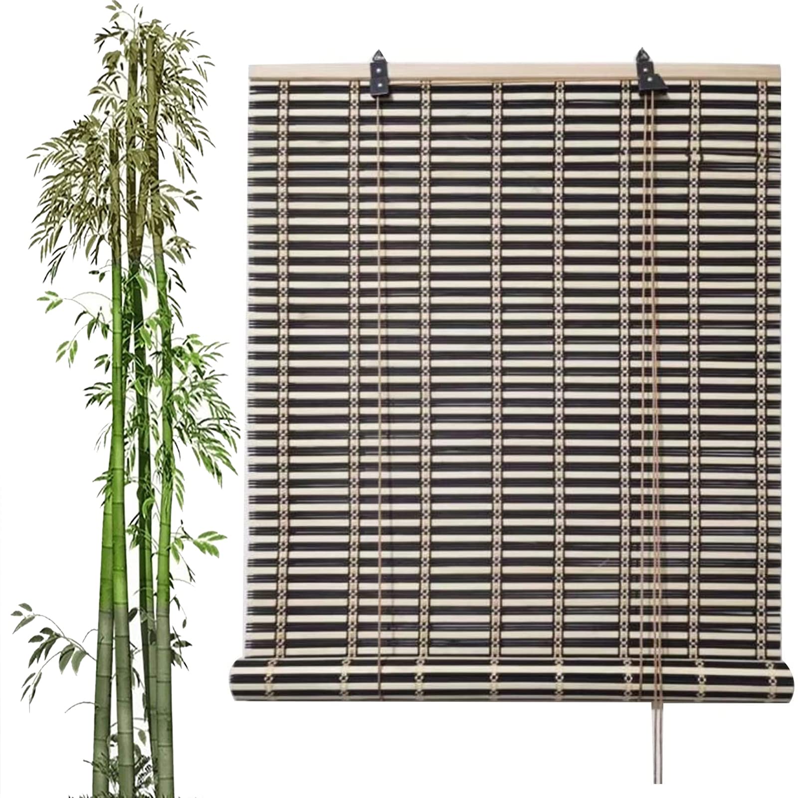 Retro bamboe rolgordijn, ondoorzichtig, 60% verduisteringsrolgordijn, bamboe, vouwgordijn, natuurlijk houten rolgordijn, zonwering en inkijkbescherming, rolgordijn met zijkoord, voor ramen en deuren, aanpasbaar 70 x 140 cm
